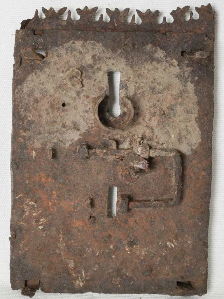 French Gothic-period iron key plate for antique chest 10¼" x  6¾"