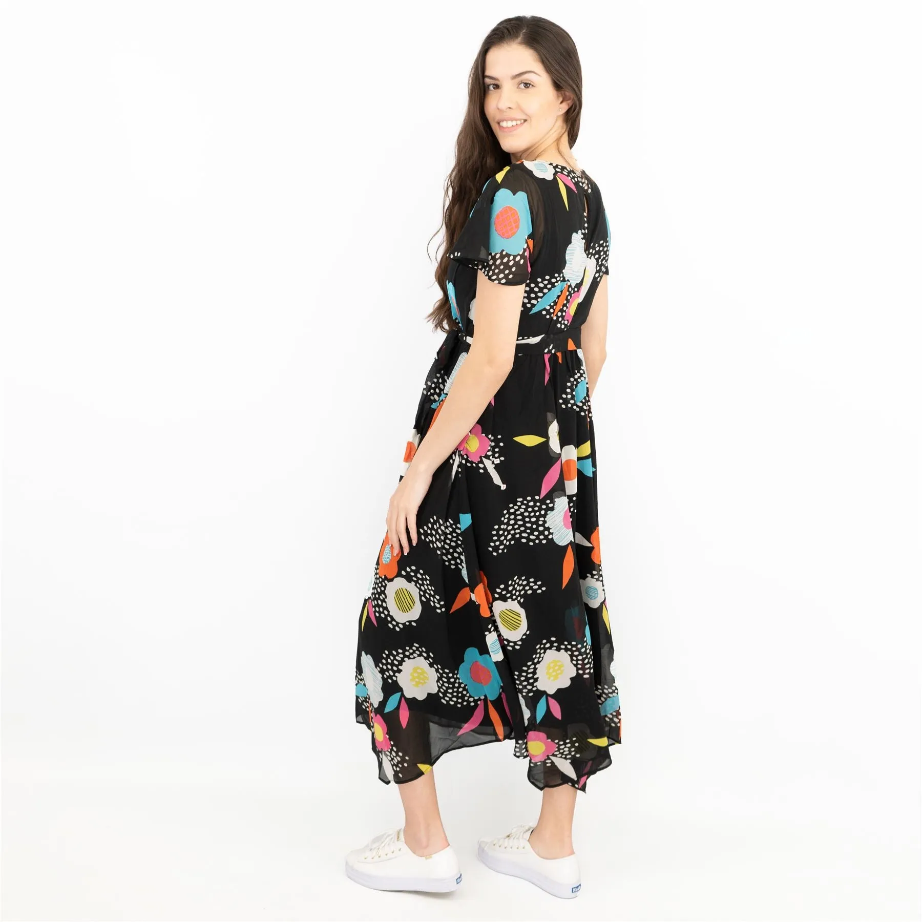 Frugi Celeste River Flower Maternity Nursing Cross Wrap Midi Dress