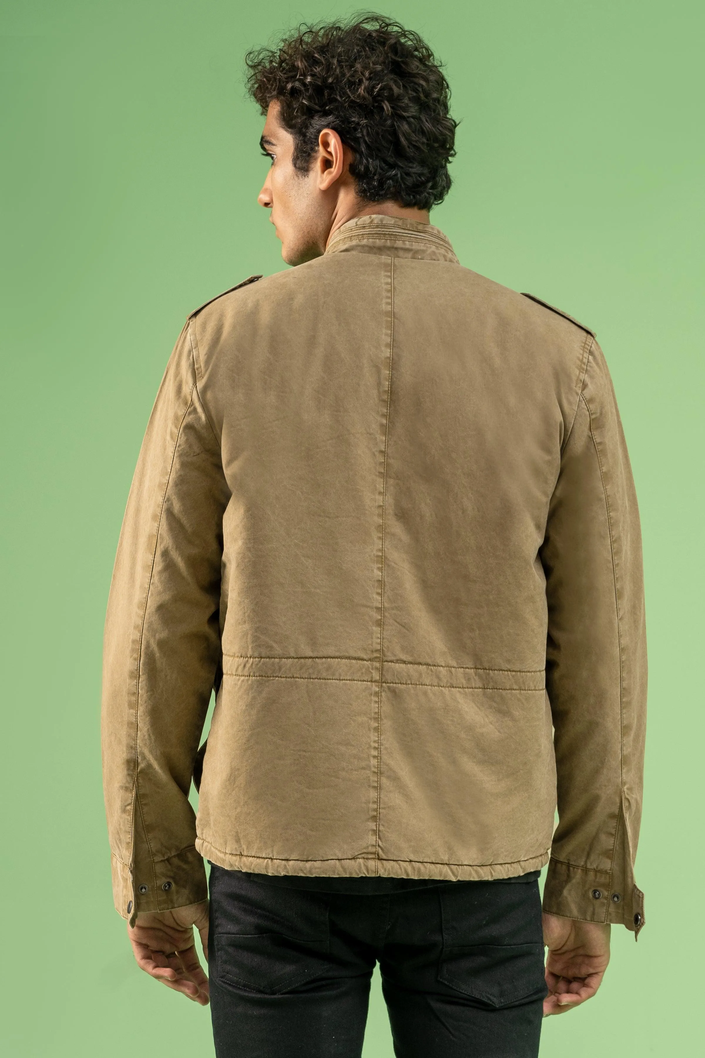 FULL SLEEVE ENZYME WASHED FIELD JACKET DARK KHAKI