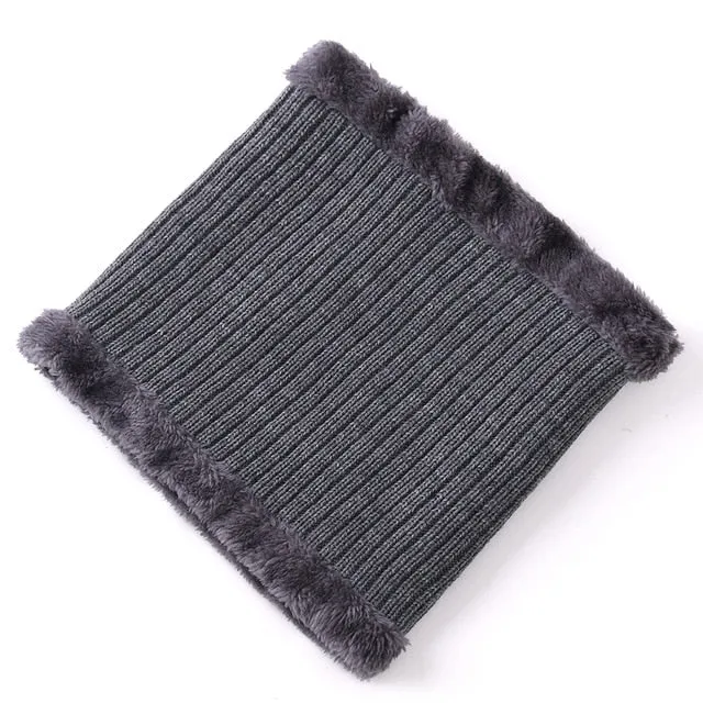 Fur Lined Beanie Outdoor Knitted Woolen Warm Winter Cap