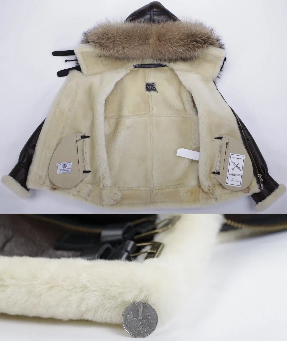 Genuine Leather Shearling Fur Hooded Bomber Men/Women