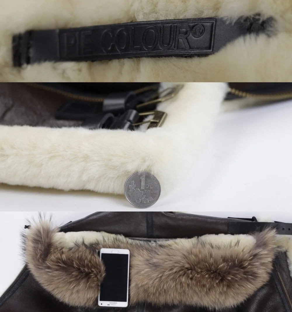 Genuine Leather Shearling Fur Hooded Bomber Men/Women