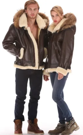 Genuine Leather Shearling Fur Hooded Bomber Men/Women