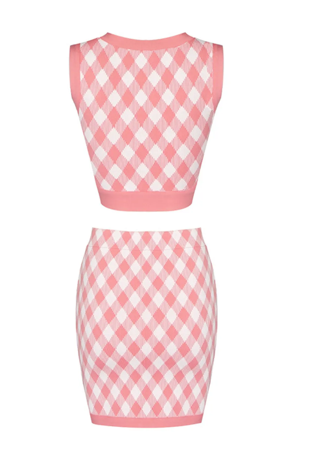 Gingham Zip Front Crop Top and Skirt Set