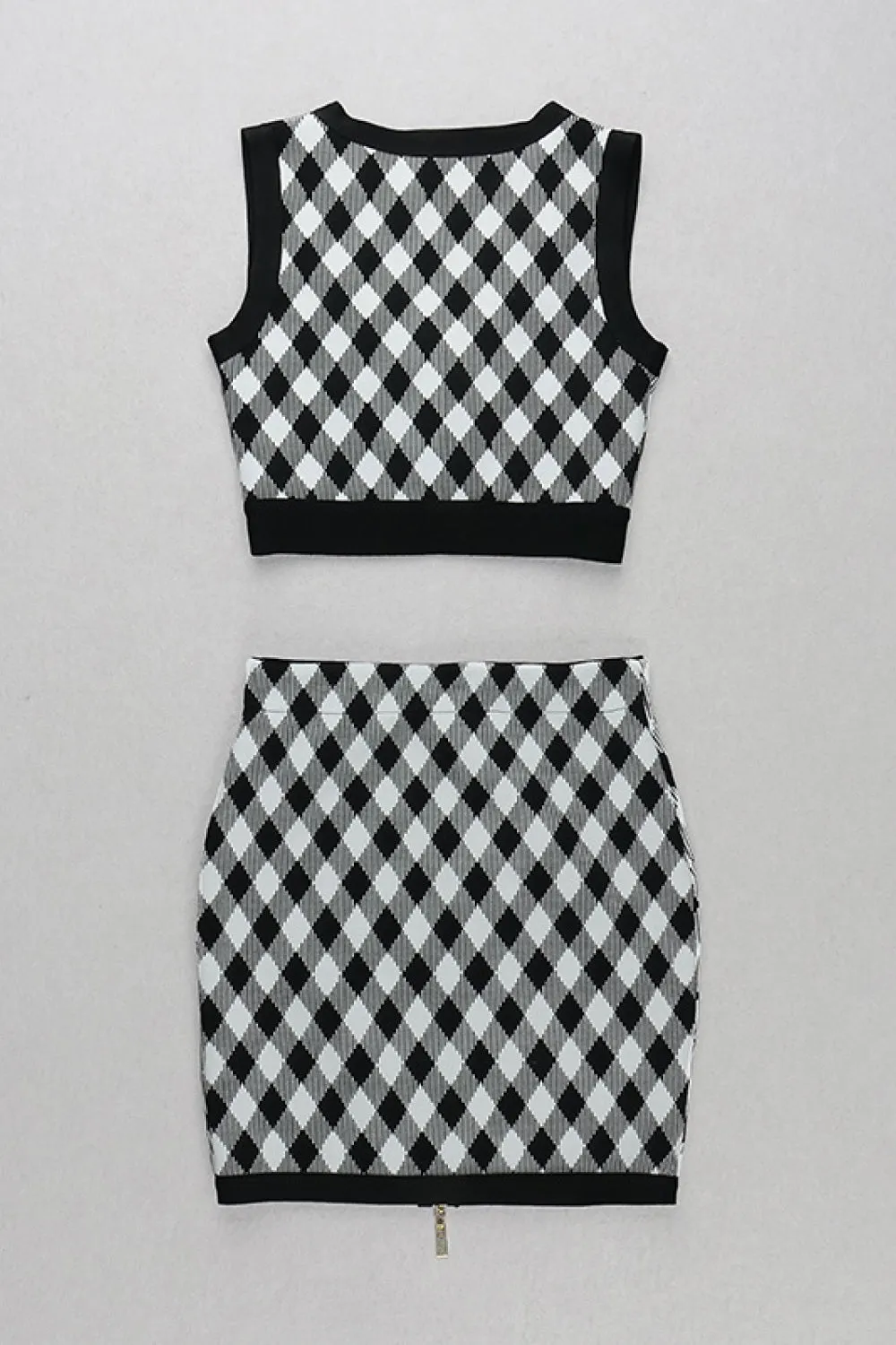 Gingham Zip Front Crop Top and Skirt Set