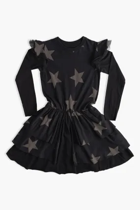 Girls Dress Nununu Star Multi Layered Black