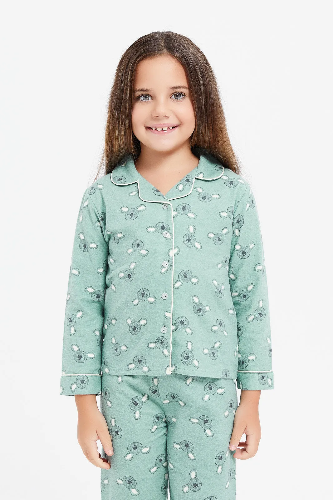 Girls Mint Koala Printed Pyjama Set (2 Piece)