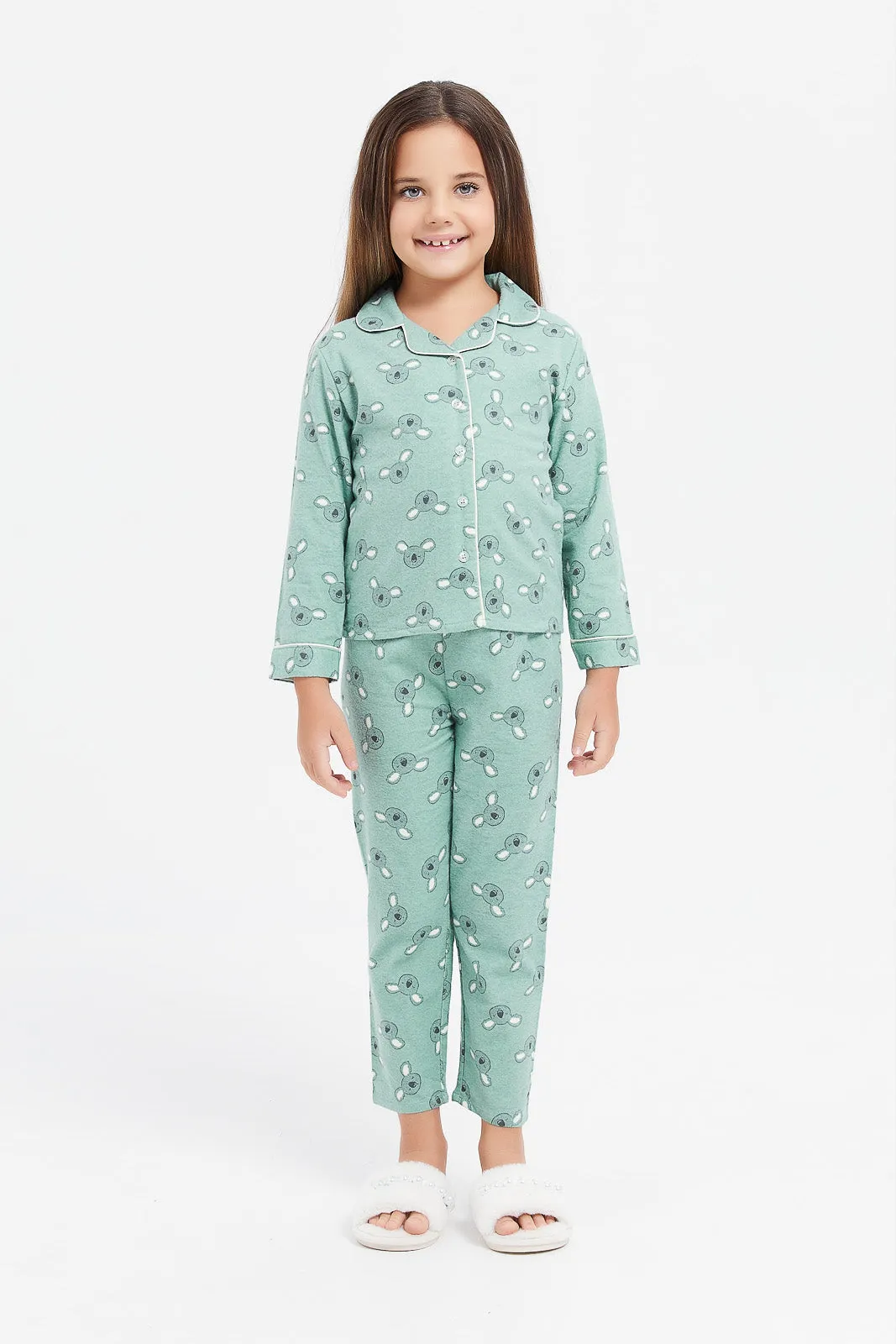 Girls Mint Koala Printed Pyjama Set (2 Piece)