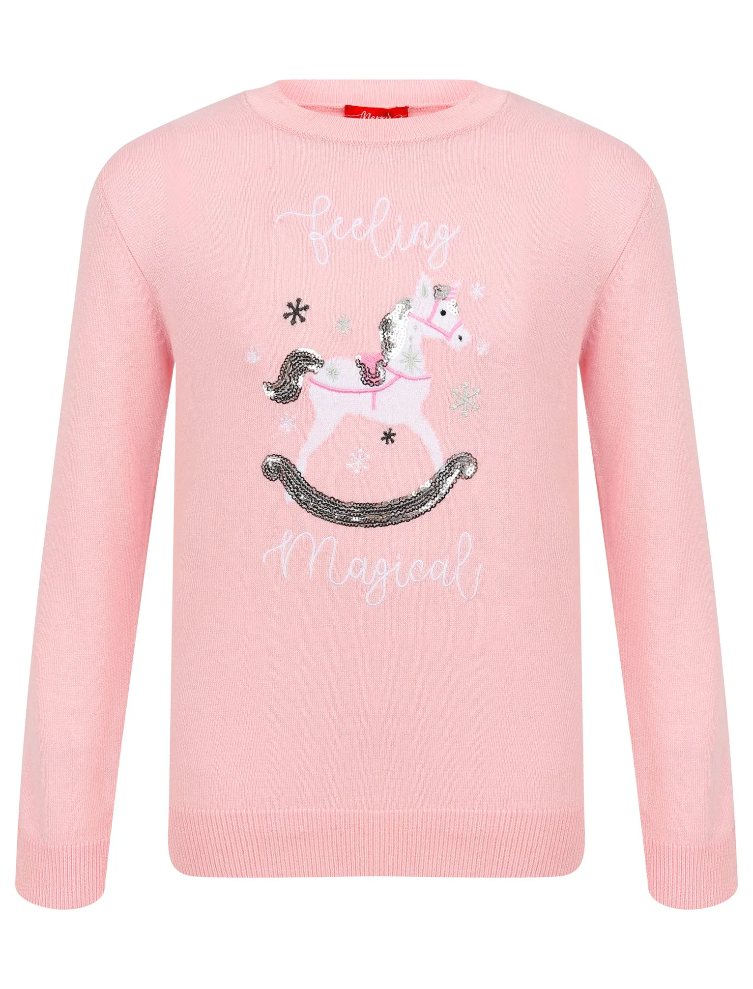 Girls Xmas Unicorn Novelty Christmas Jumper in Almond Blossom - Merry Christmas Kids (4-12yrs)