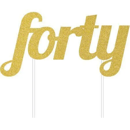 Gold Glitter 'Forty' Cake Topper