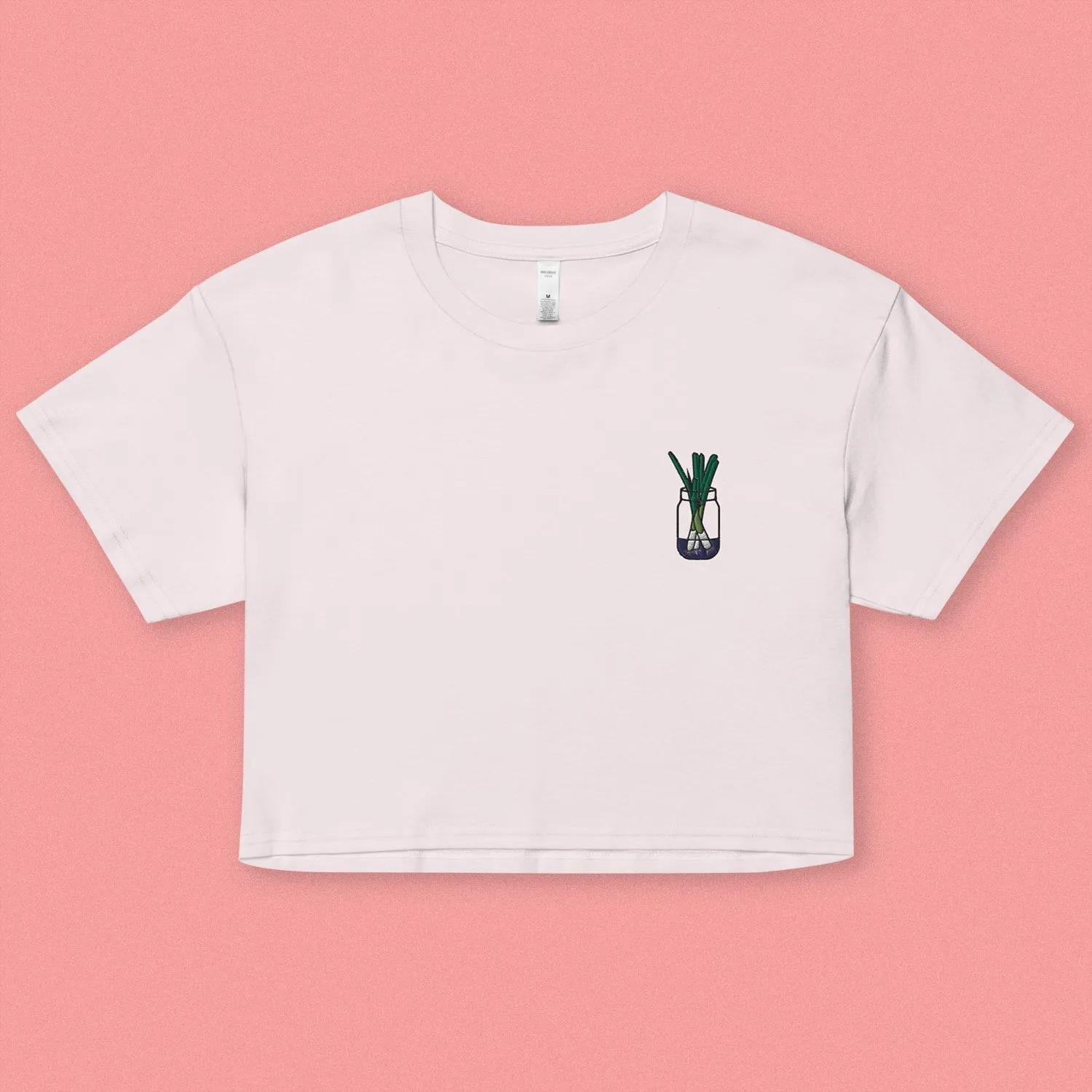 Green Onion Embroidered Crop T-Shirt