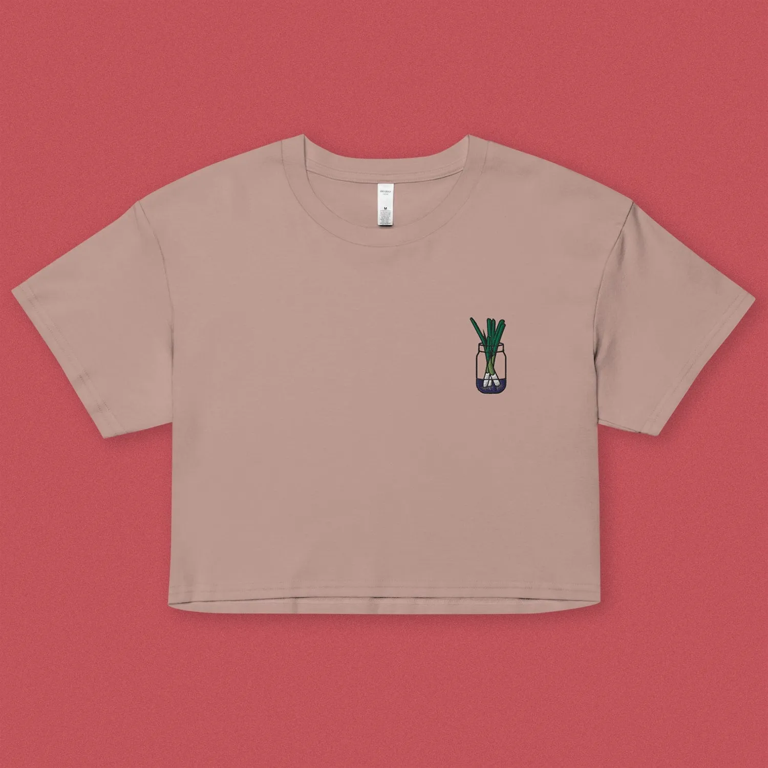 Green Onion Embroidered Crop T-Shirt