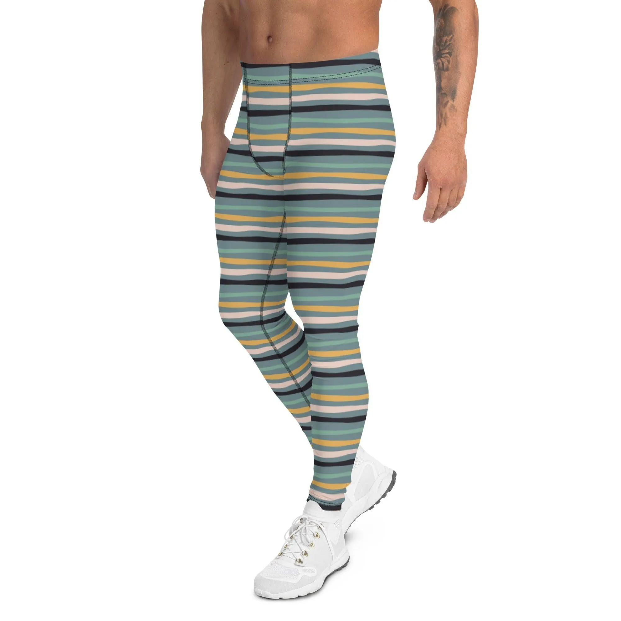 Green Tropical Stripes Men's Leggings