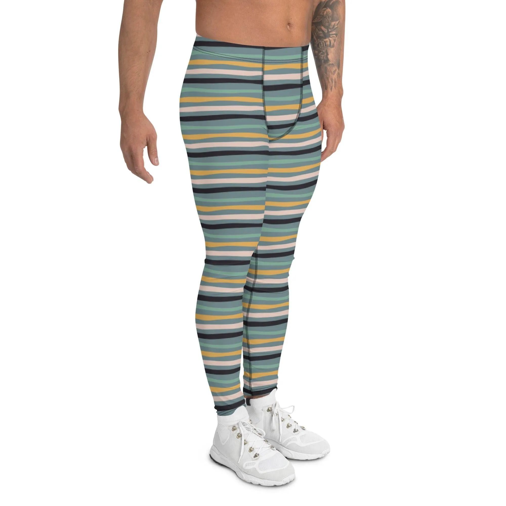 Green Tropical Stripes Men's Leggings