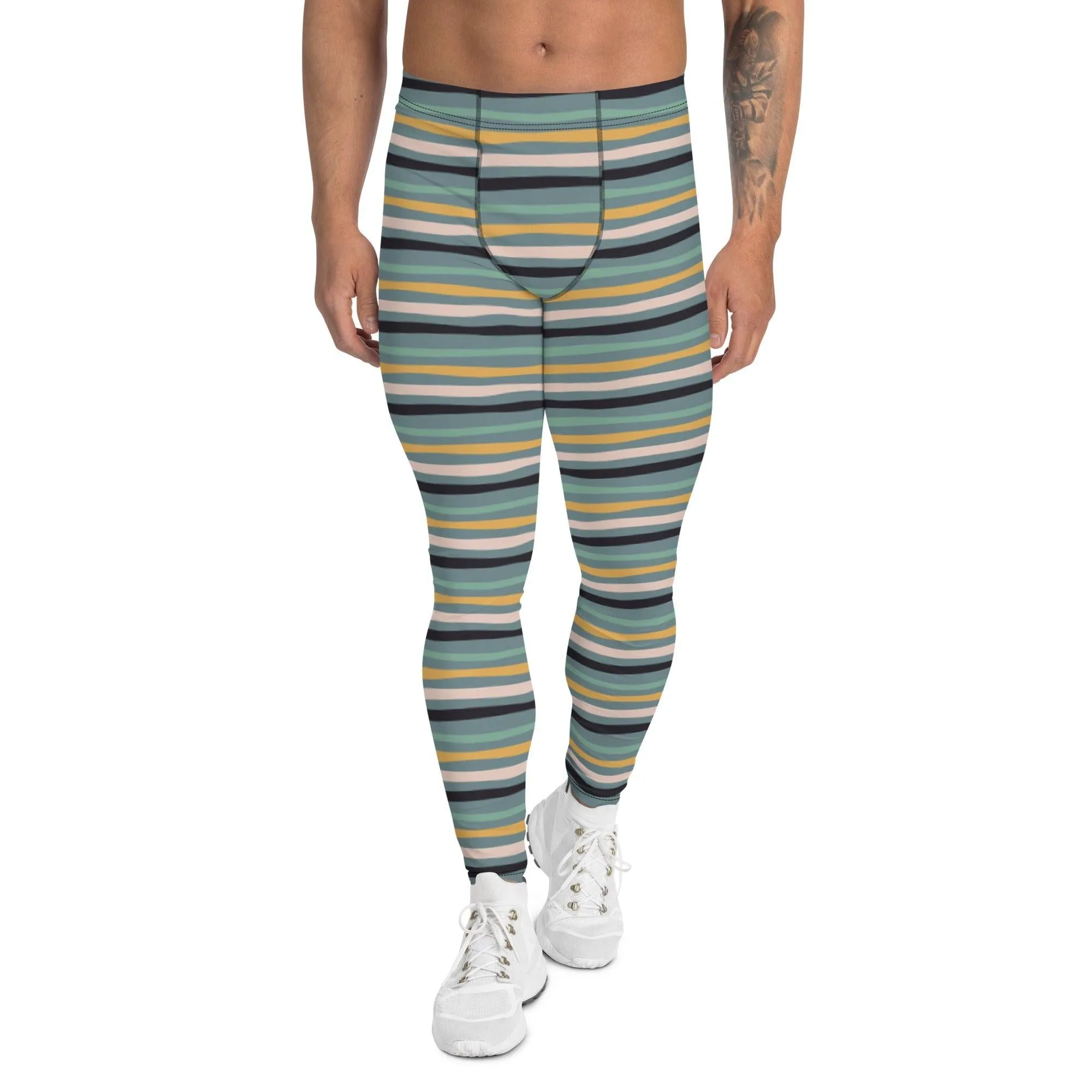 Green Tropical Stripes Men's Leggings