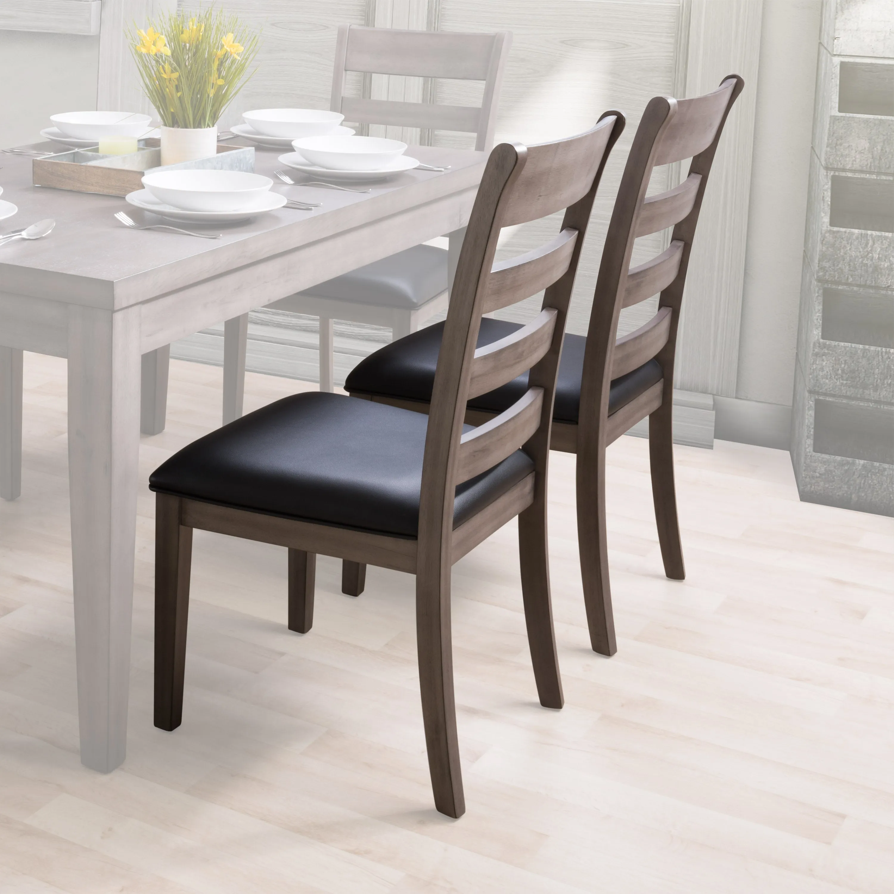 Grey Wood Dining Chairs, Set of 2