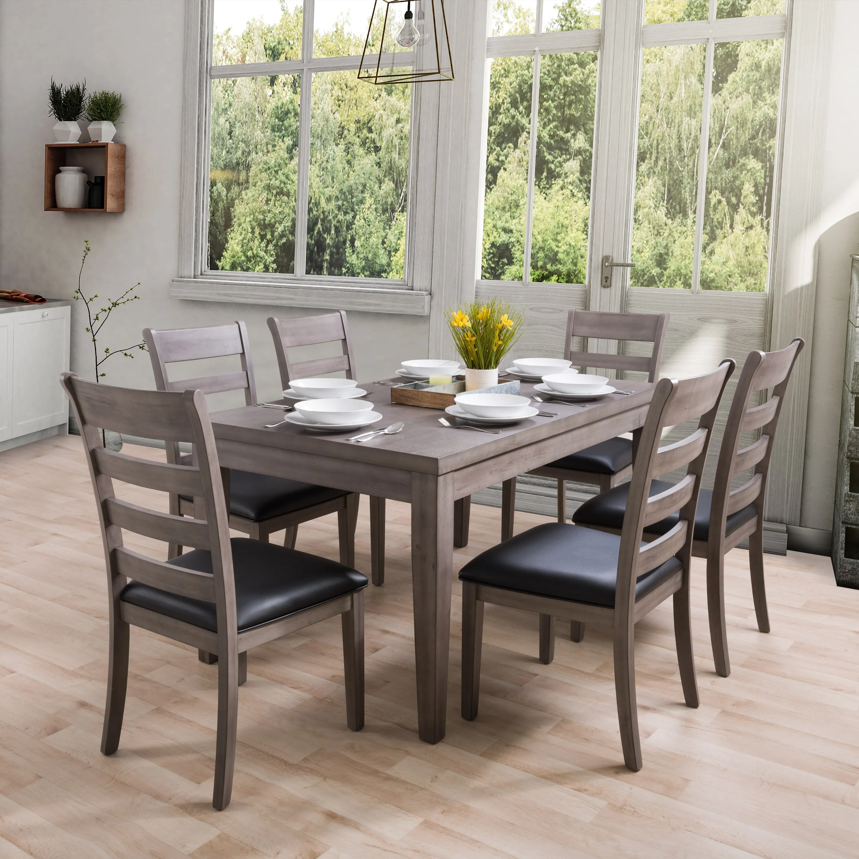 Grey Wood Dining Chairs, Set of 2