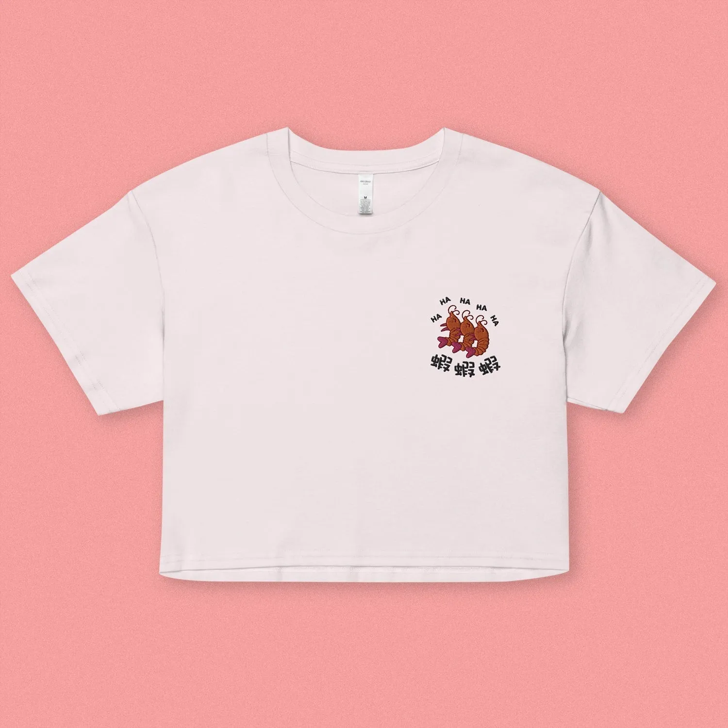 Ha Ha Ha (Shrimp) Embroidered Crop T-Shirt