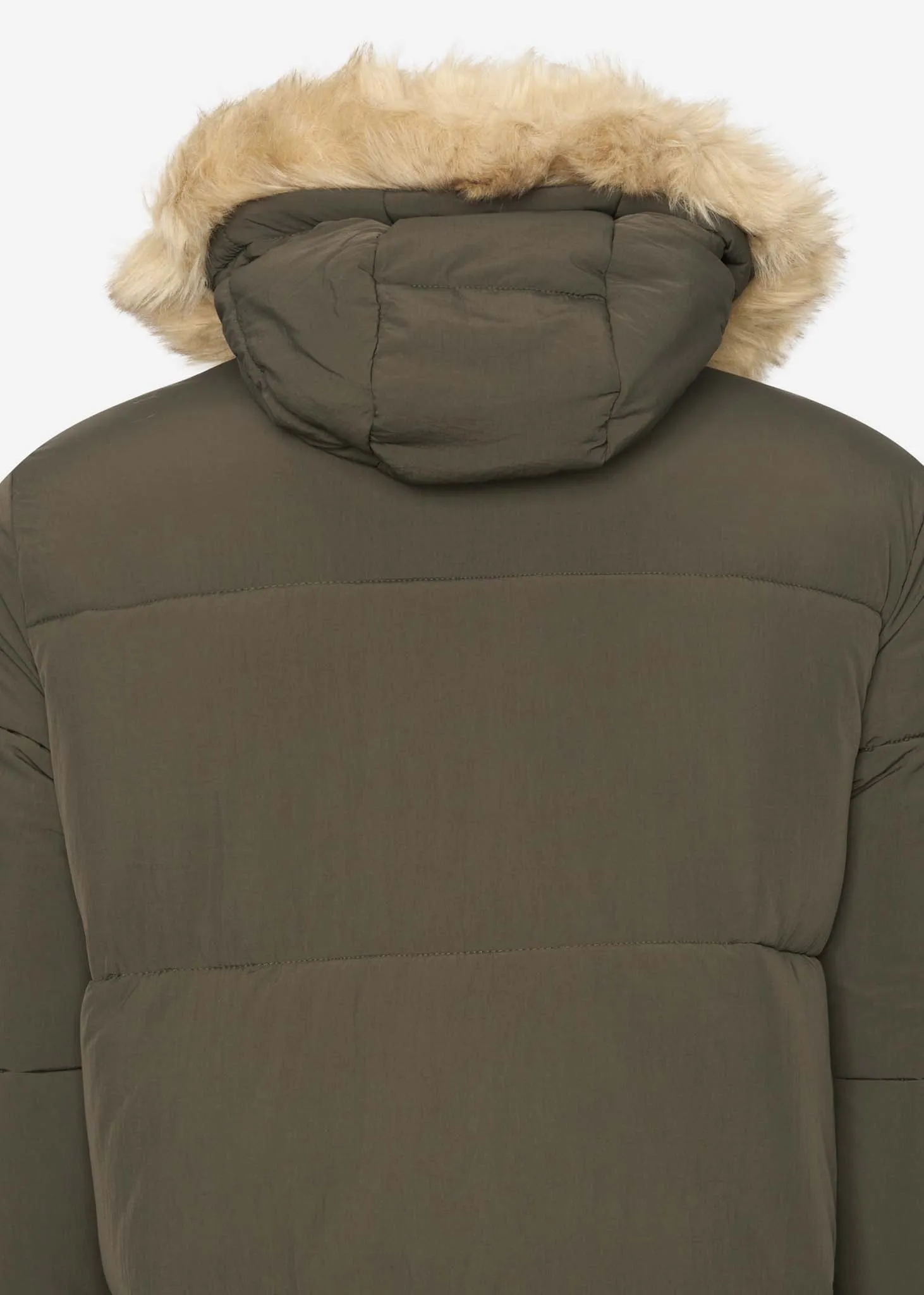 Heavyweight longline puffer jacket - olive