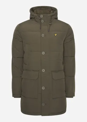 Heavyweight longline puffer jacket - olive