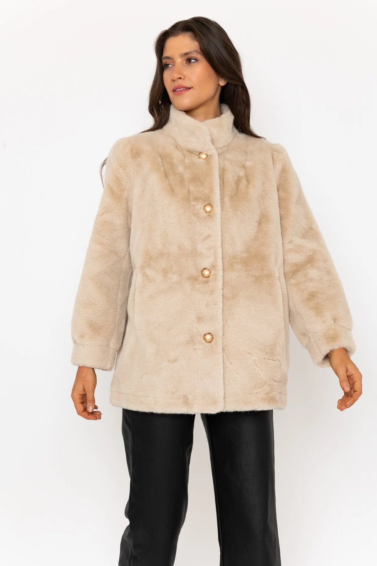 Helena Beige Faux Fur Jacket