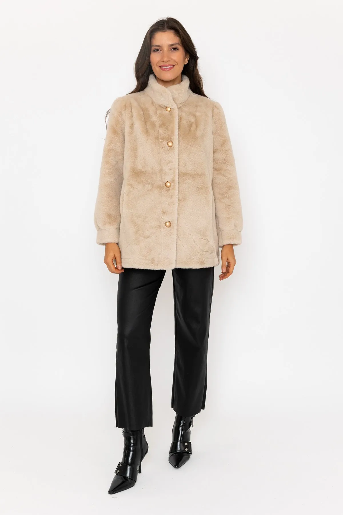 Helena Beige Faux Fur Jacket