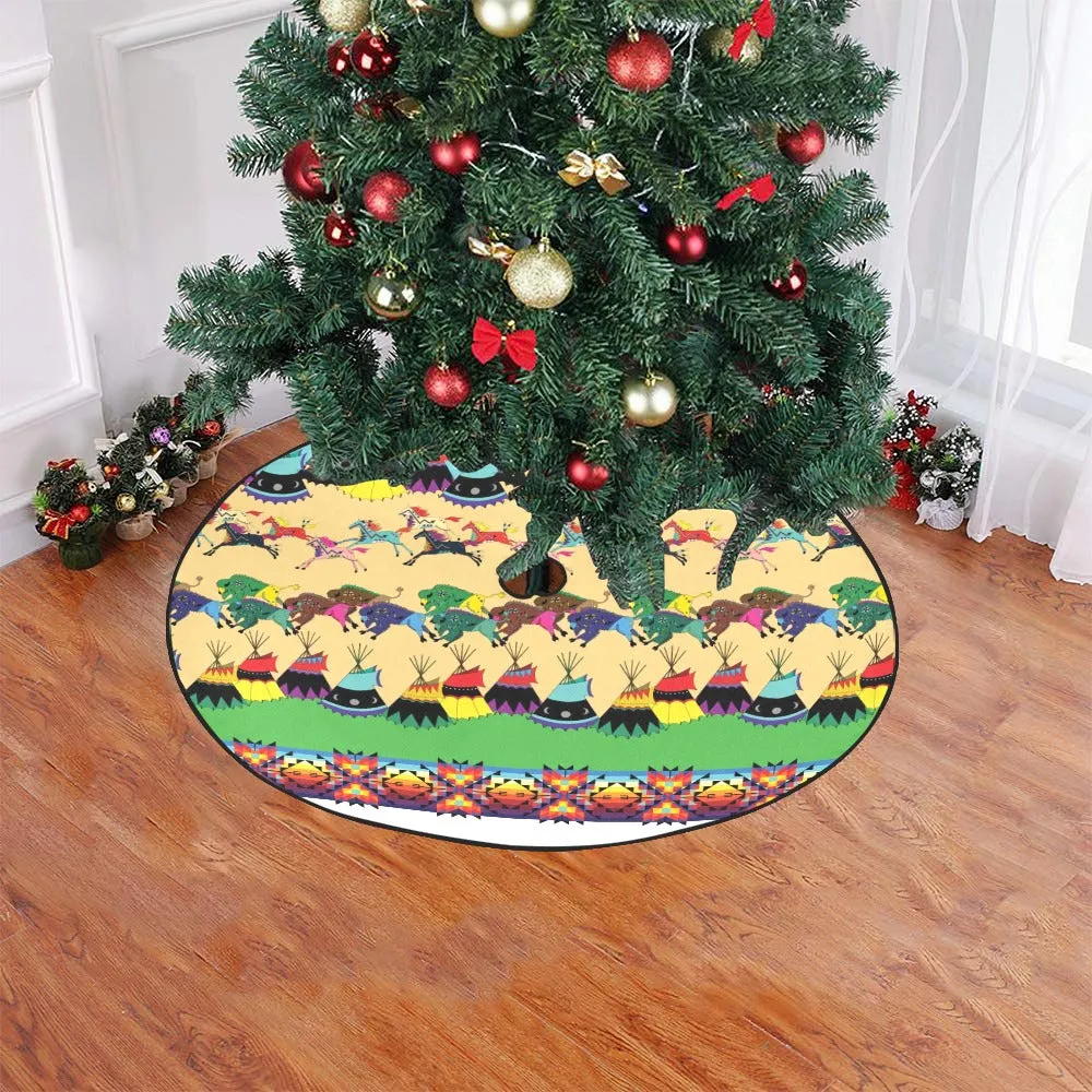 Horses and Buffalo Ledger White Christmas Tree Skirt 47" x 47"