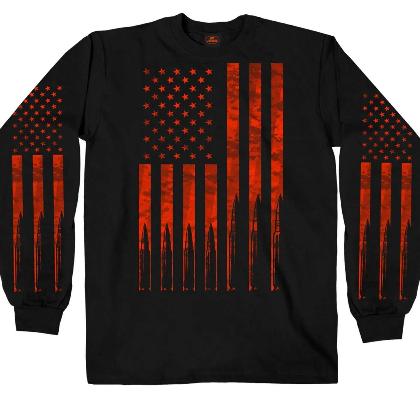 Hot Leathers GMS2430 Men’s ‘Flag Bullets’ Long Sleeve Black T-Shirt