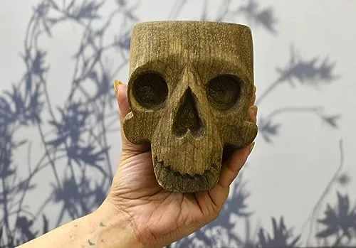 India House - Unleash Gothic Charm with The Enchanting Wooden Skull Tealight Holder: Perfect Oddities for Halloween and Beyond (Candle Holder Skull)