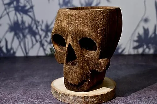 India House - Unleash Gothic Charm with The Enchanting Wooden Skull Tealight Holder: Perfect Oddities for Halloween and Beyond (Candle Holder Skull)