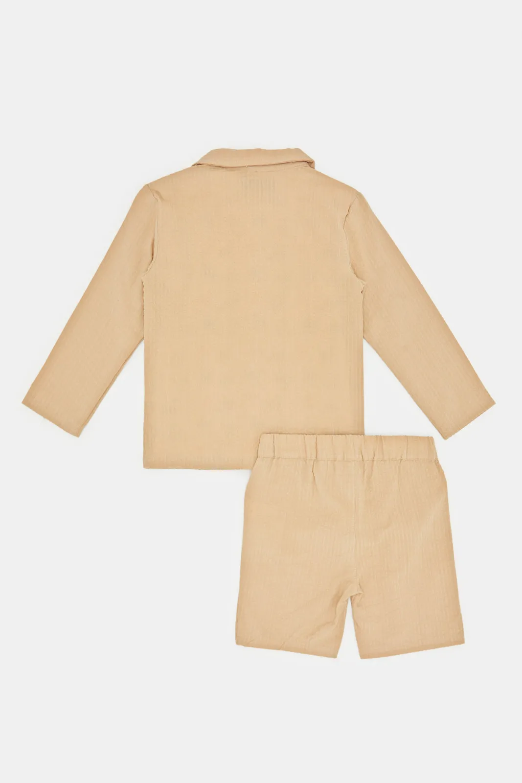 Infant Boys Beige Top And Bottom Set With T-Shirt  (3 Piece)