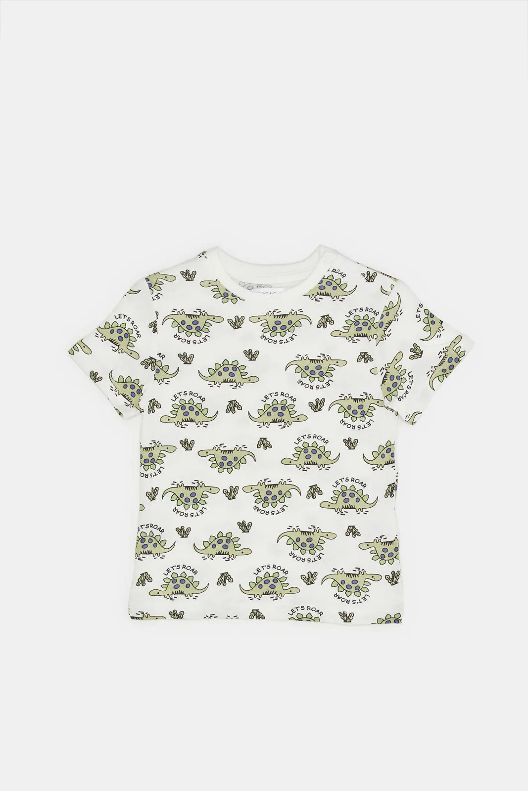 Infant Boys Green Dungaree With Cream Dino Printed T-Shirt (2 Piece)