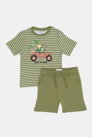 Infant Boys Olive Striped Casual Set (2 Piece)