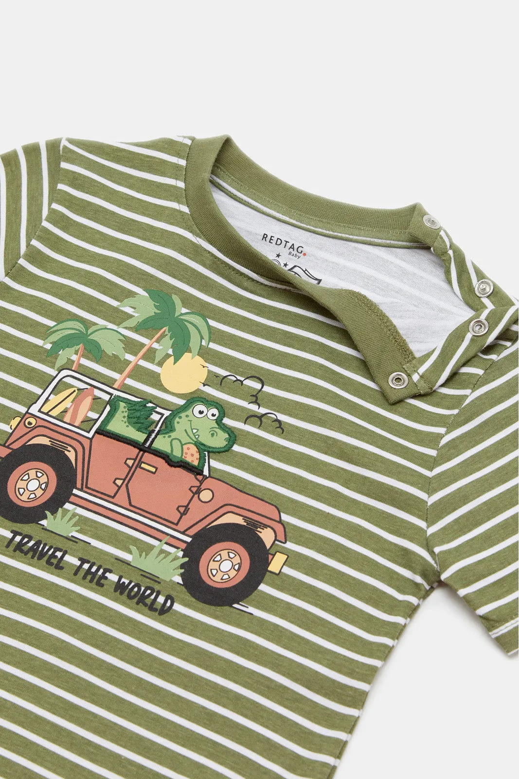 Infant Boys Olive Striped Casual Set (2 Piece)