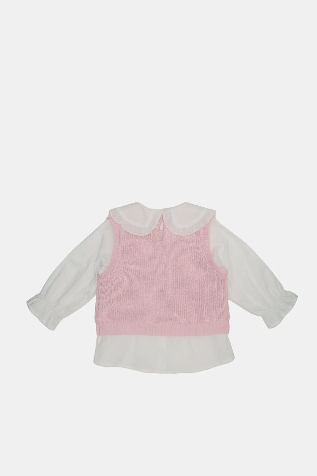 Infant Girls Pink And White Twofer With Vest