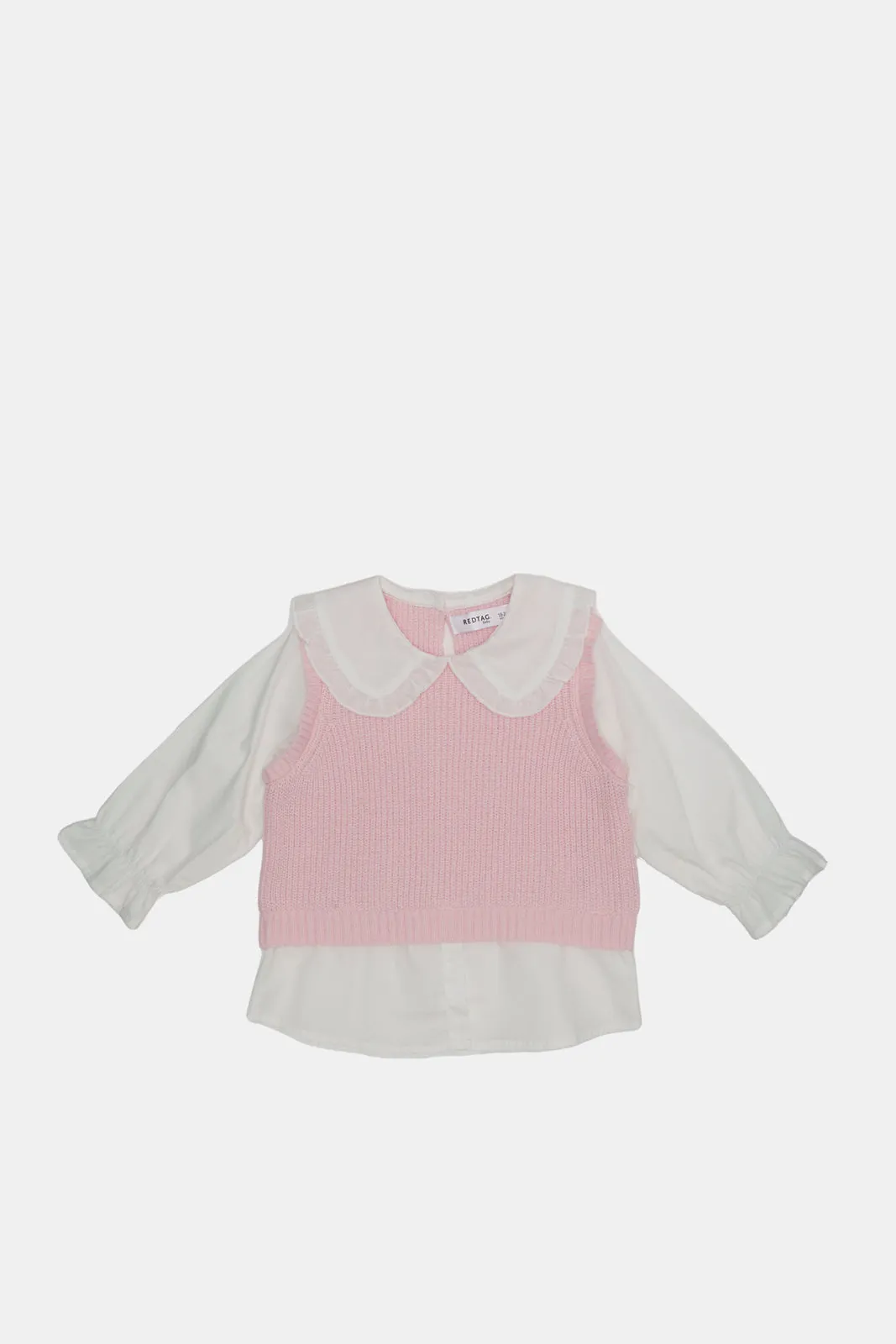 Infant Girls Pink And White Twofer With Vest