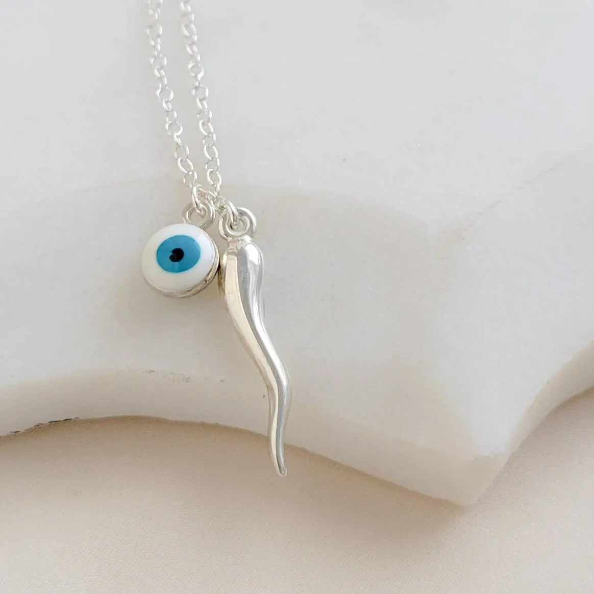 Italian Horn & Evil Eye Necklace