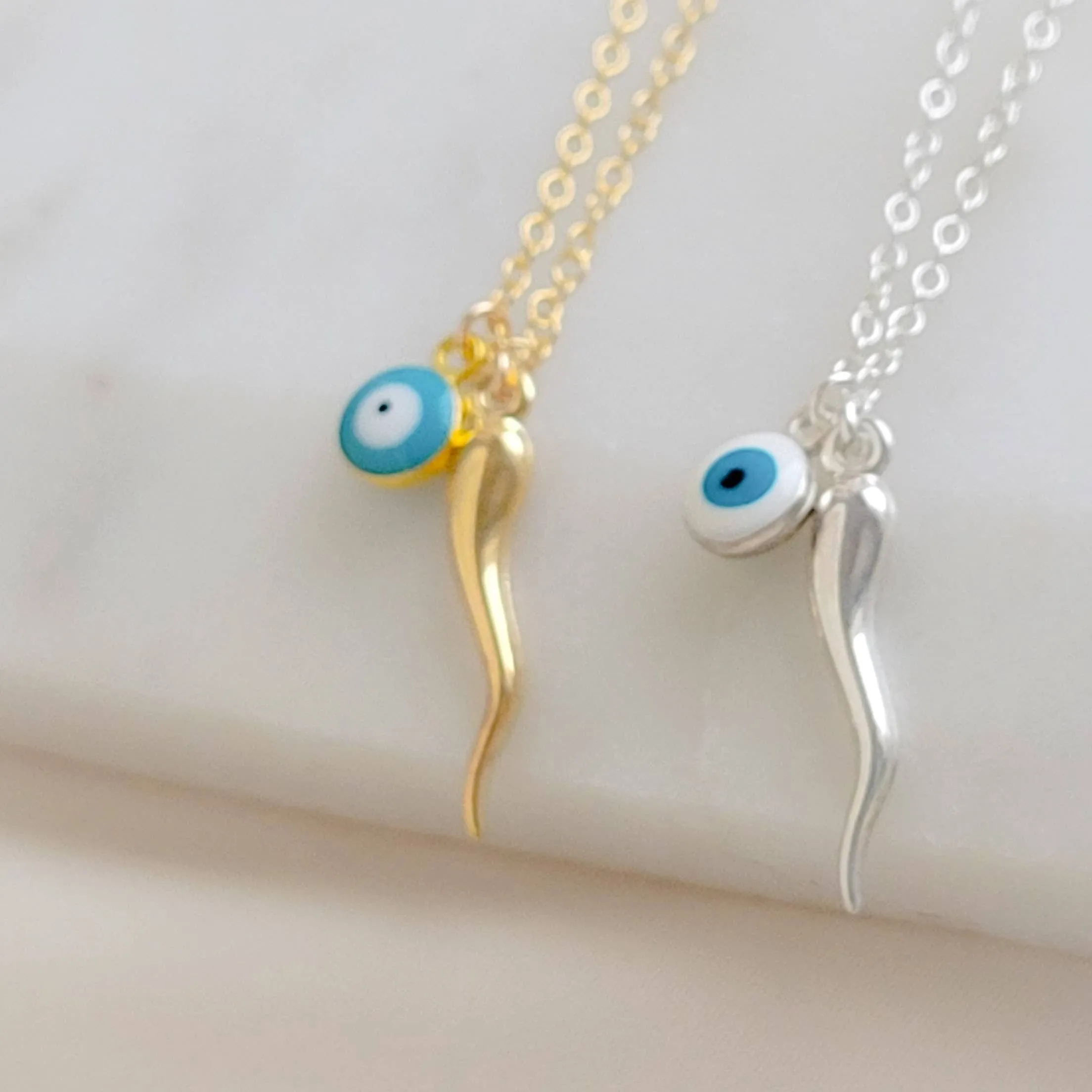 Italian Horn & Evil Eye Necklace