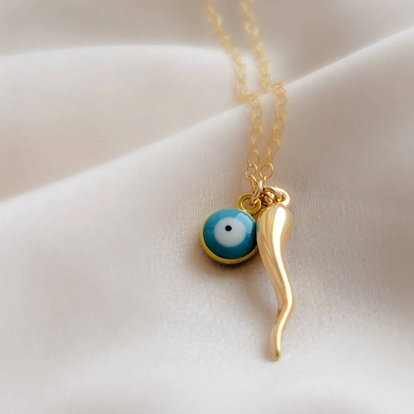 Italian Horn & Evil Eye Necklace