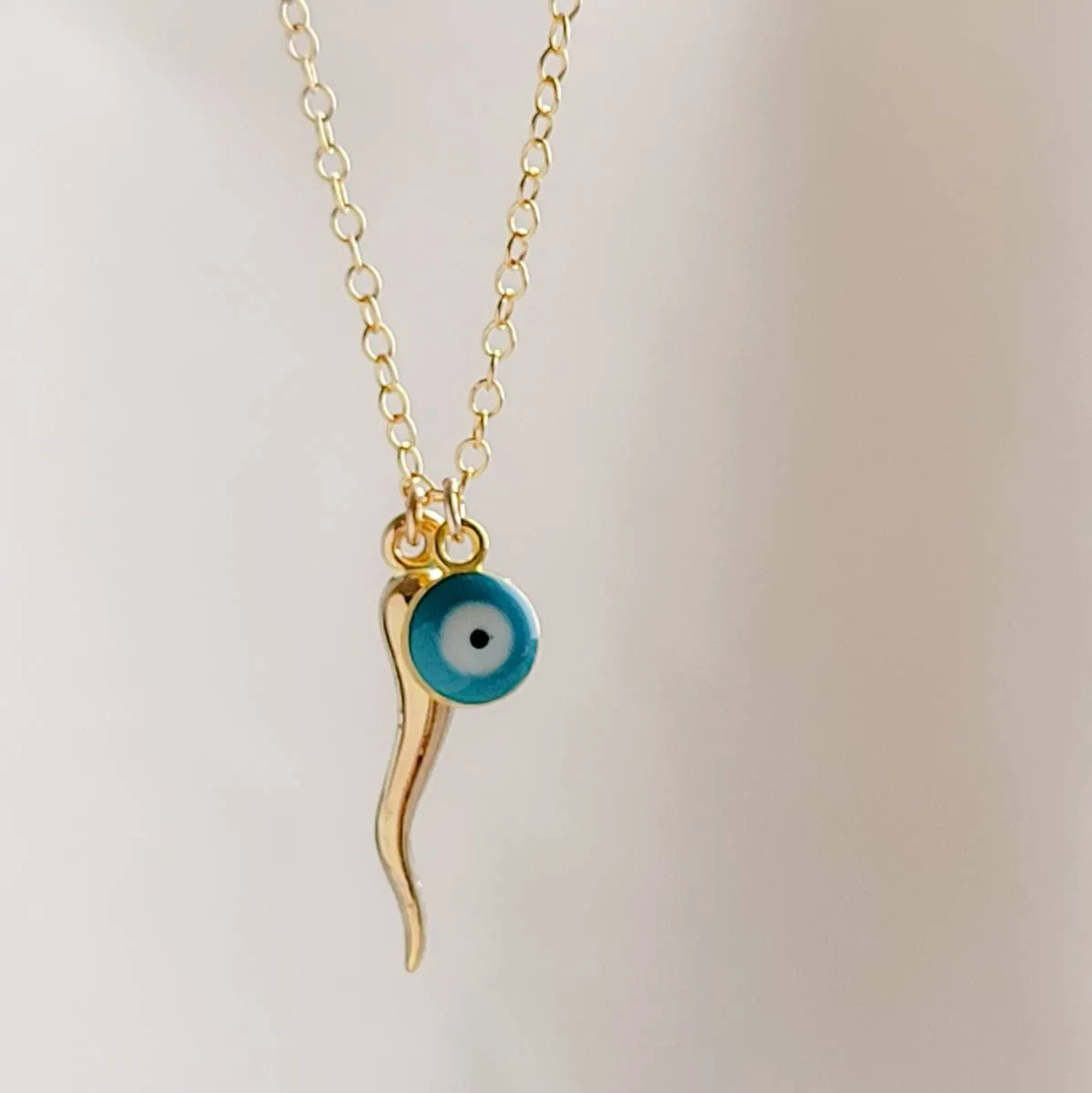 Italian Horn & Evil Eye Necklace