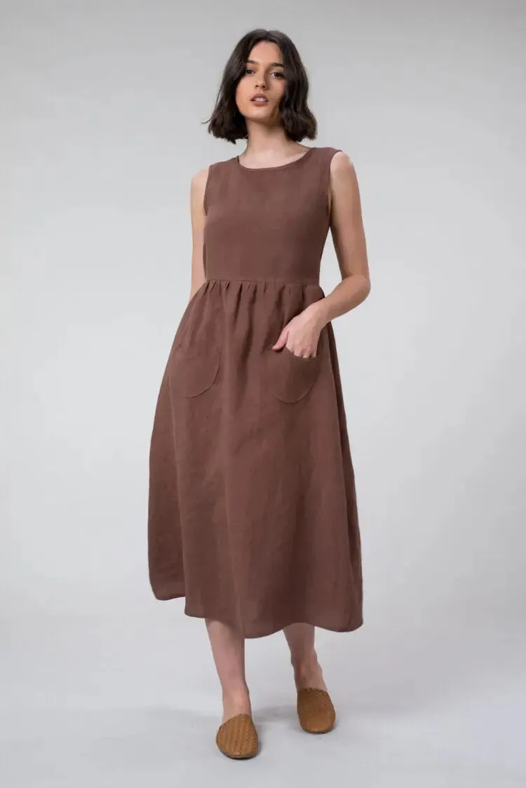 Jane Dress in Cacao Linen by Wilga Clothing