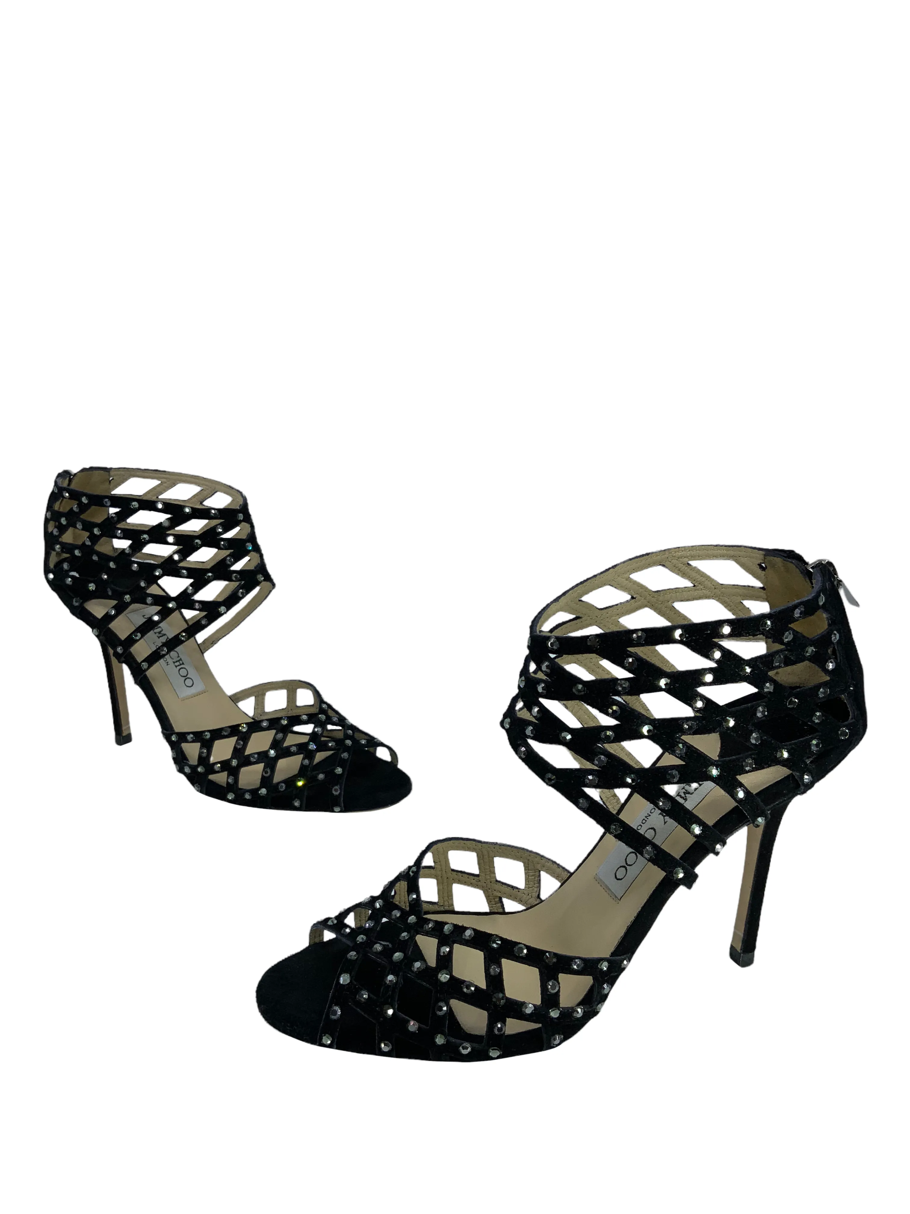 Jimmy Choo Evita Suede Strass Caged Sandals Size 6.5