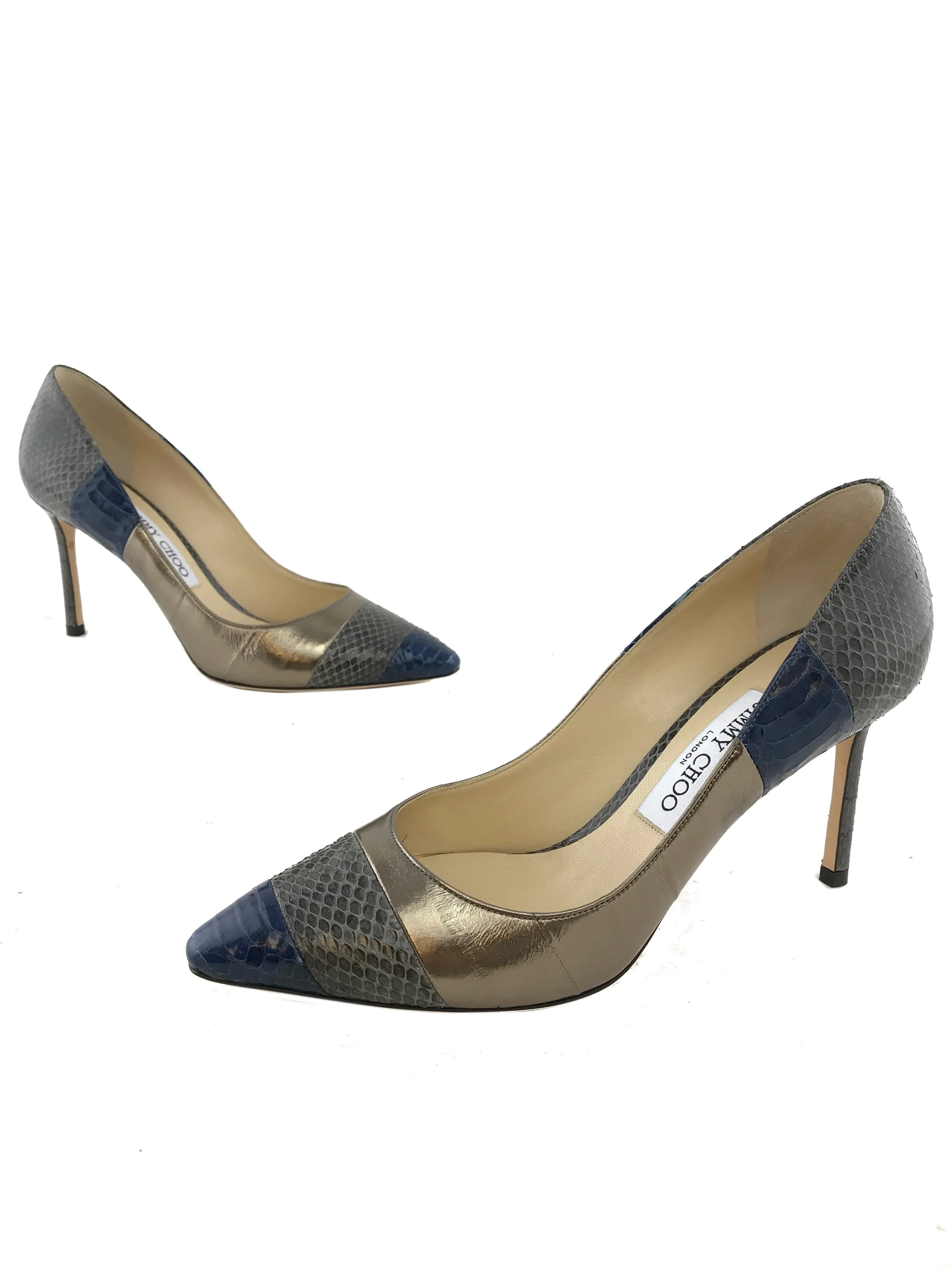 Jimmy Choo Metallic Leather Snakeskin Pumps Size 7.5