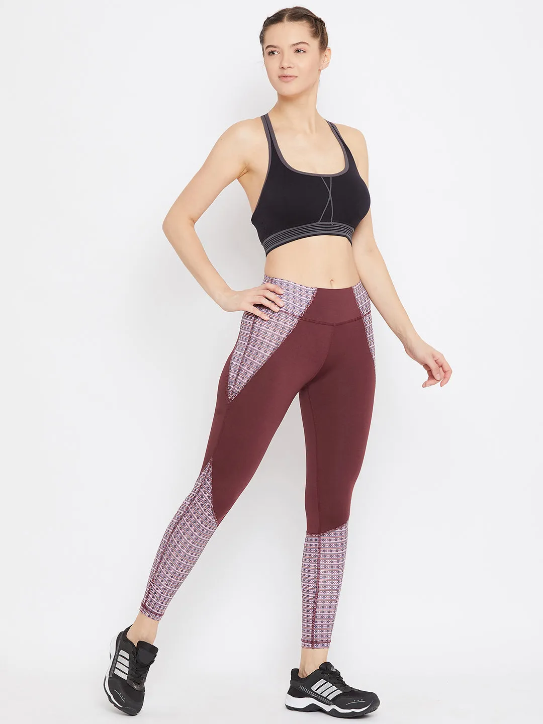 JUMP USA Women Maroon Printed Active Wear Tights