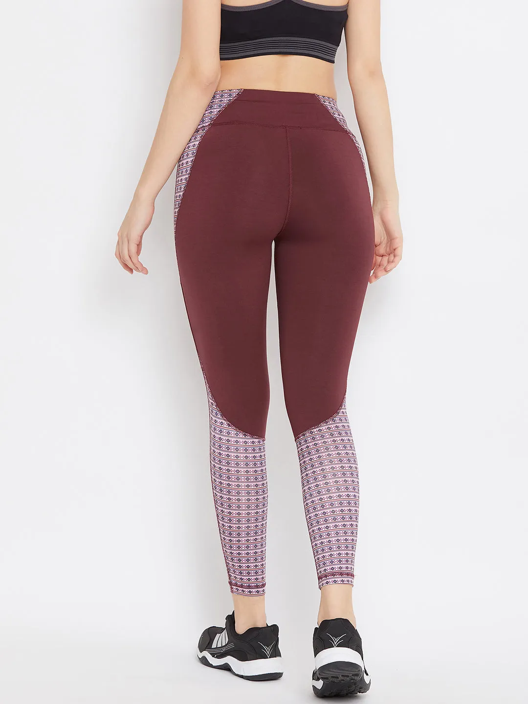 JUMP USA Women Maroon Printed Active Wear Tights