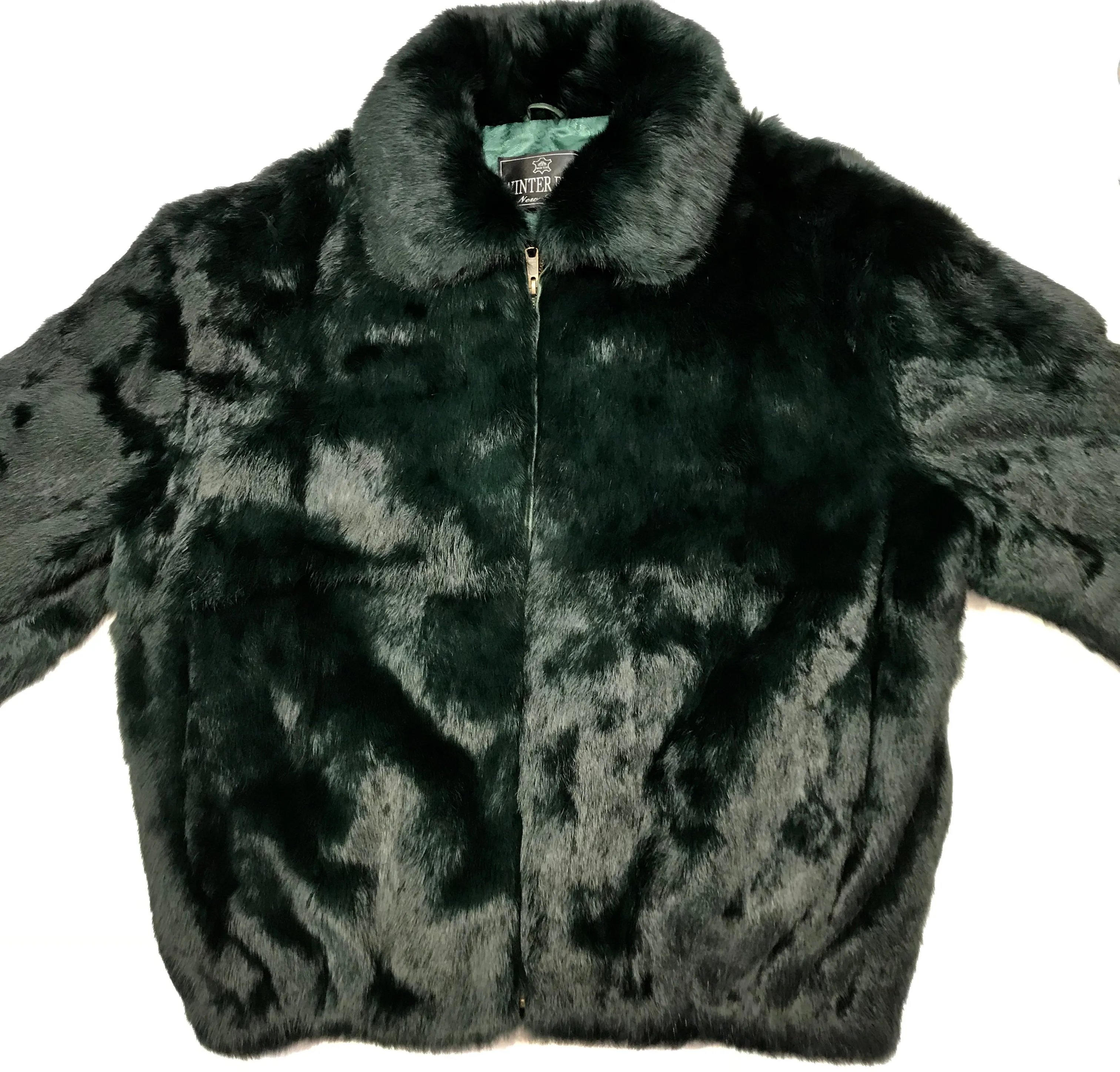 Kashani Men's Olive Green Rabbit Fur Hooded Bomber Jacket