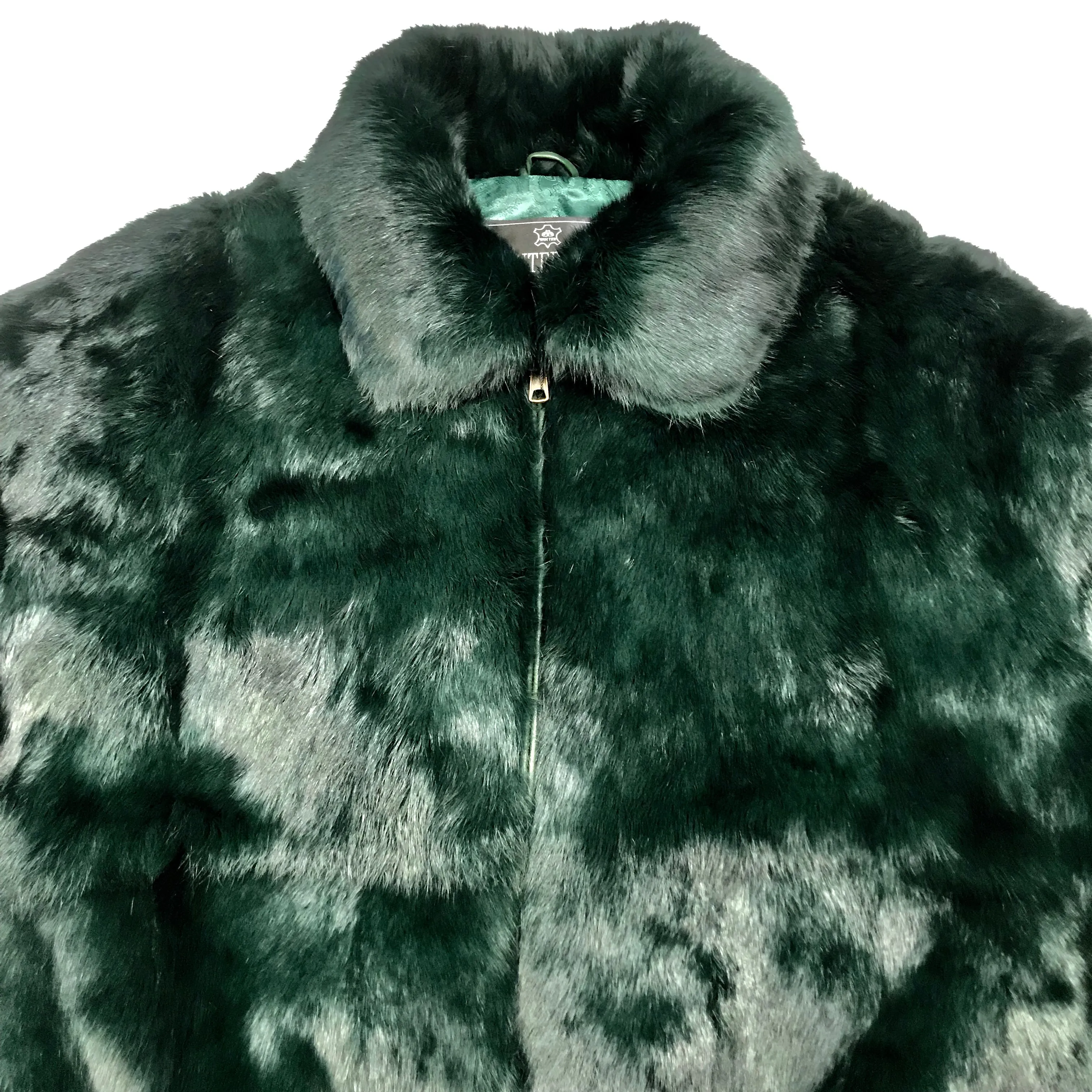 Kashani Men's Olive Green Rabbit Fur Hooded Bomber Jacket