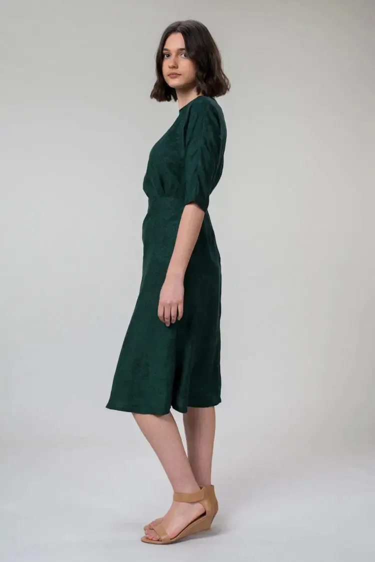 KATIE DRESS IN LINEN JUNIPER ROSE by Wilga Clothing