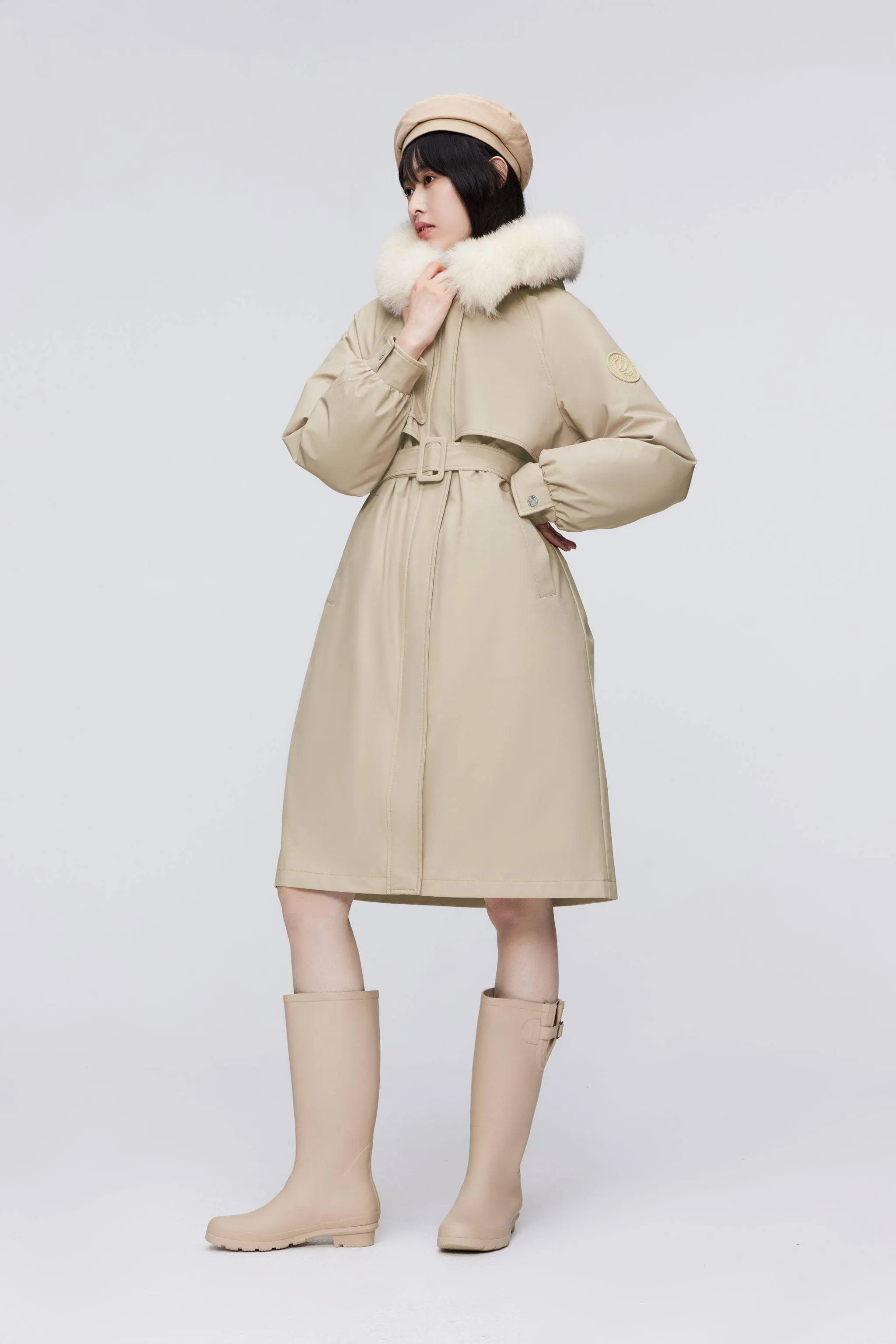 Knee Length Fox Fur Down Parka