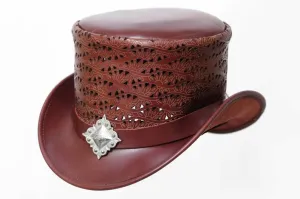 Ladies Leather Flowers Engraved Berry Square Concho Women Top Hat Steampunk